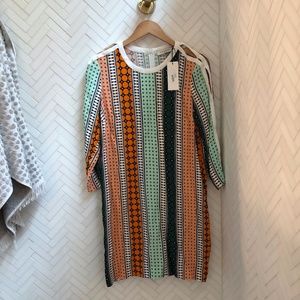 Striped Pattern Shift Dress in Peach & Mint